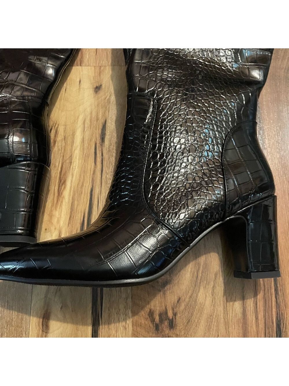 Women's Black Croc-Embossed Knee Boots - Picture 10 of 17